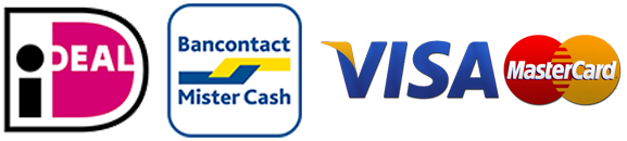 Betaal veilig en eenvoudig met iDEAL, Mastercard, Visacard, Mister Cash (Belgische bankkaarten), Sofort Banking (Duitse bankkaarten) of via een bankoverschrijving.